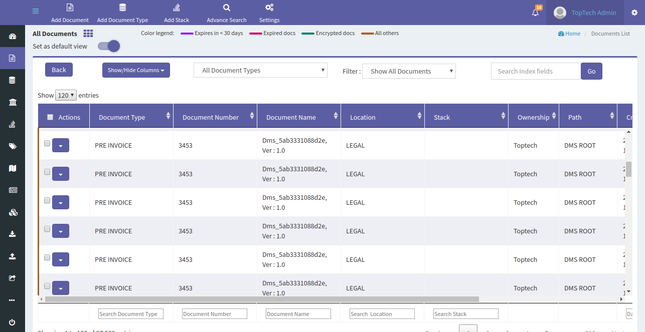 List View of Documents